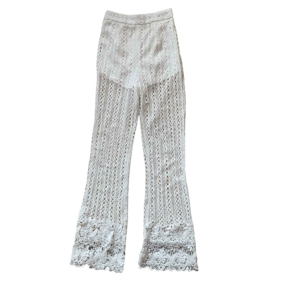 White XS full lace bell bottom flare cotton pants